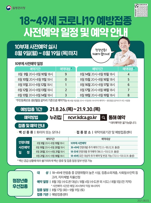 18~49세 대상으로 신종 코로나바이러스 감염증(코로나19) 예방접종 사전예약이 시작된다