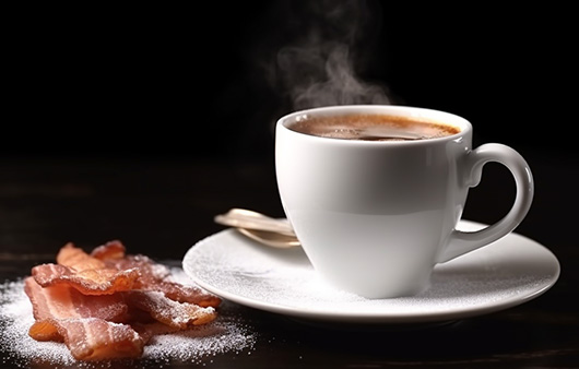 설탕, 베이컨, 커피 등은 피부에 악영향을 끼치는 음식이다ㅣ출처: 미드저니