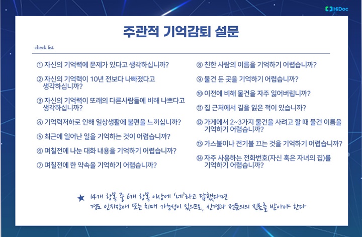 주관적 기억감퇴 설문｜출처: 하이닥